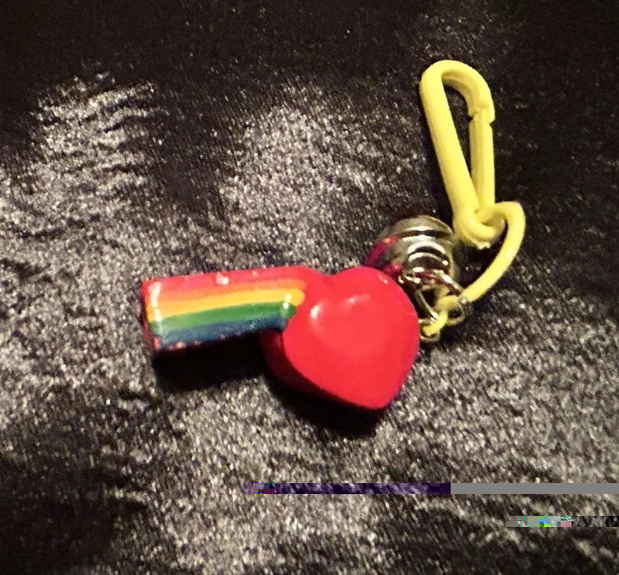 VTG Rare 80’s Red Heart Plastic Whistle Bell Charm w/ Rainbow