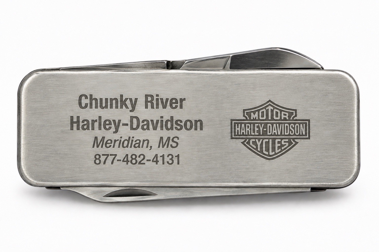 Vintage Harley-Davidson Dealership Money Clip Pocket Knife Chunky River H-D