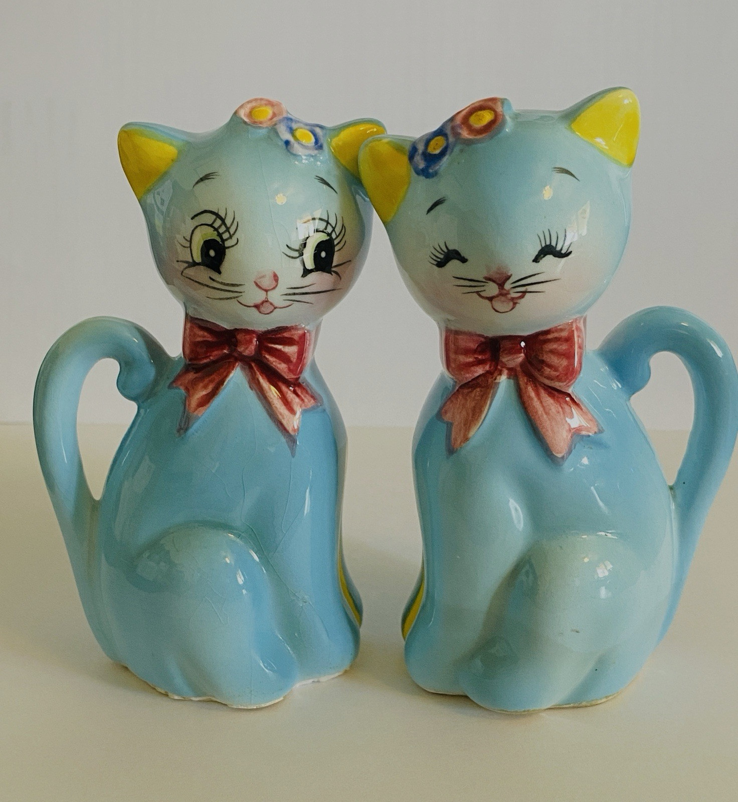 Vintage 1950's Norcrest Blue Cat Salt Pepper Shakers Anthropomorphic ~READ PLS~