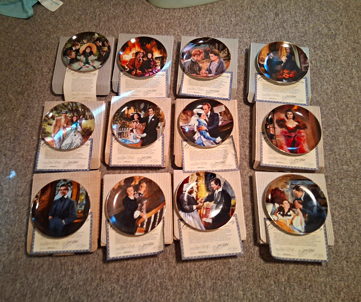 Bradford Exchange Gone With The Wind Plates Full Set Of 12 w/ COA Multicolor