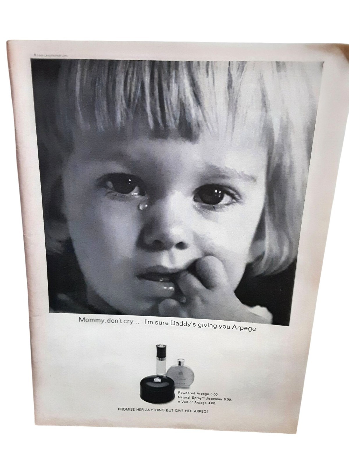 1966 Lanvin Arpege Perfume Print Ad Crying Child Vintage