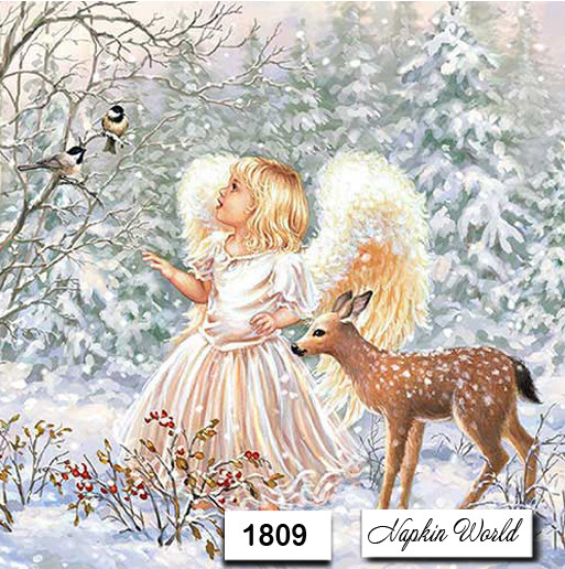 (1809) TWO Paper Luncheon Decoupage Art Craft Napkins - WINTER ANGEL CHRISTMAS
