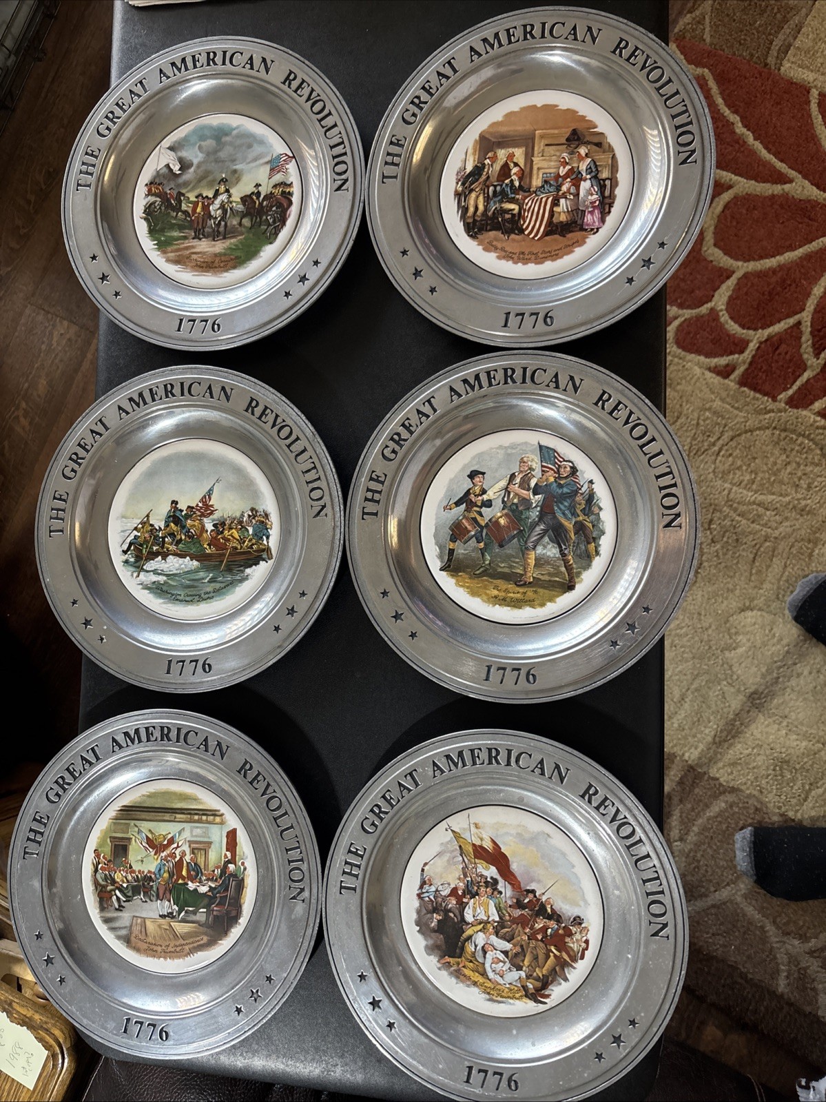 VINTAGE 1975 Great American Revolution Pewter Plates 1776 Bicentennial Set of 6