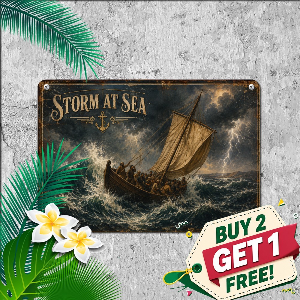 Faith In The Storm Sea Boat Miracle Painting Metal Sign Religious Tin Plaque