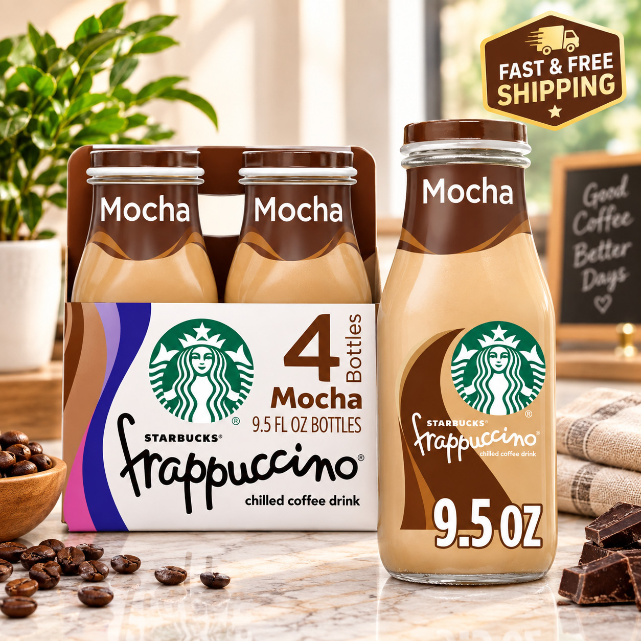 Starbucks Frappuccino Mocha Iced Coffee, 9.5 oz, 4 pack Bottles