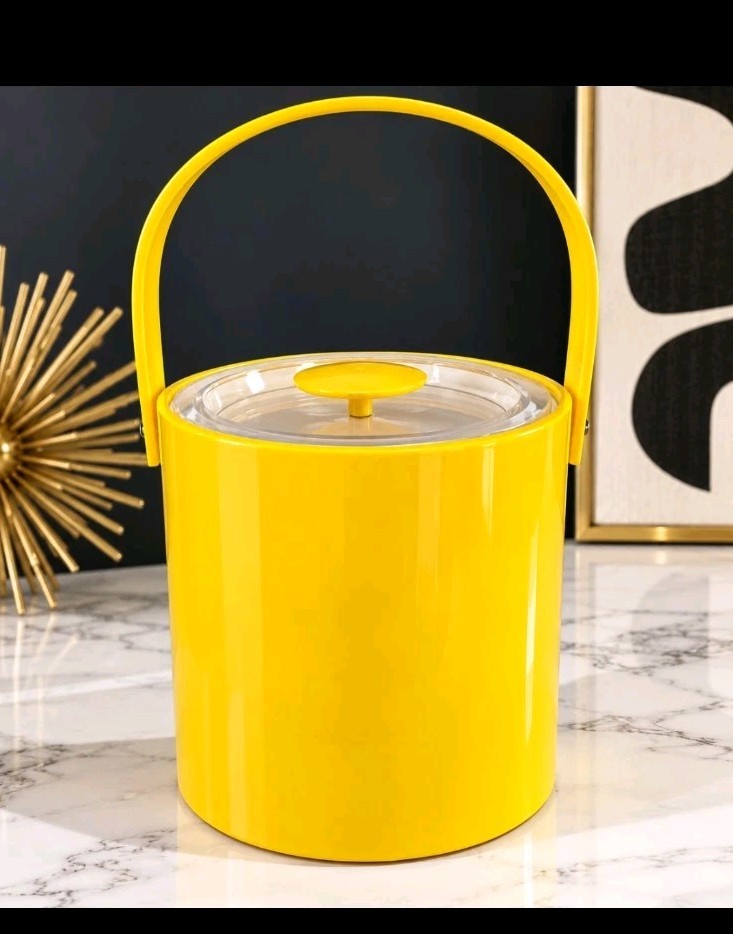 Vintage Mint MCM Georges Briard Signed Mod Yellow Hard Plastic/Plexi Ice Bucket 