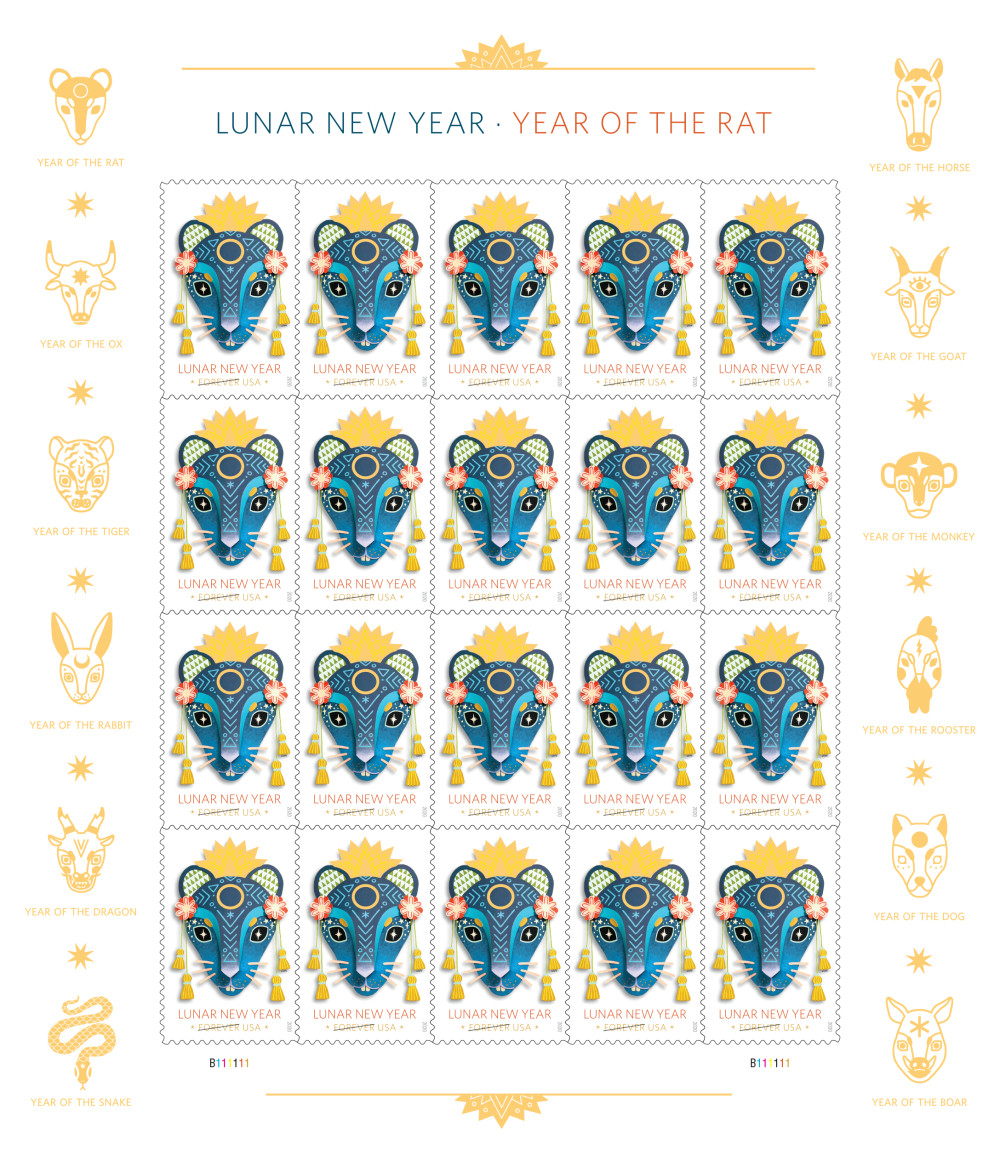 USPS Postage Stamps Sheet of 20 - Lunar New Year: Year of the Rat