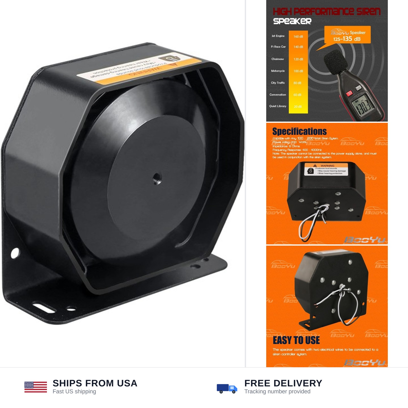 200W PA Siren Horn Speaker 125-135dB IP66 Waterproof Car Truck Vehicle