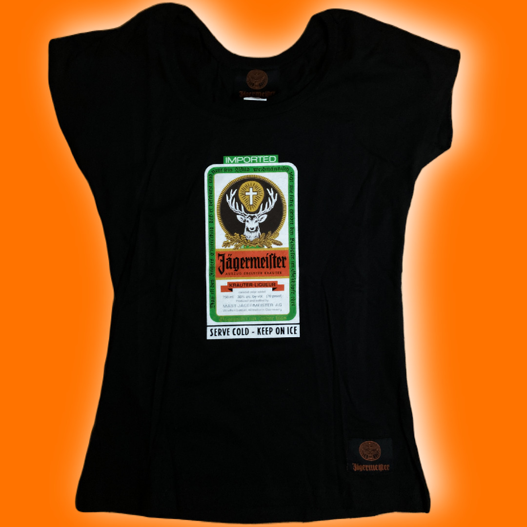 Jagermeister Women's Fitted Tshirt Top Jager Bottle Label Logo - New