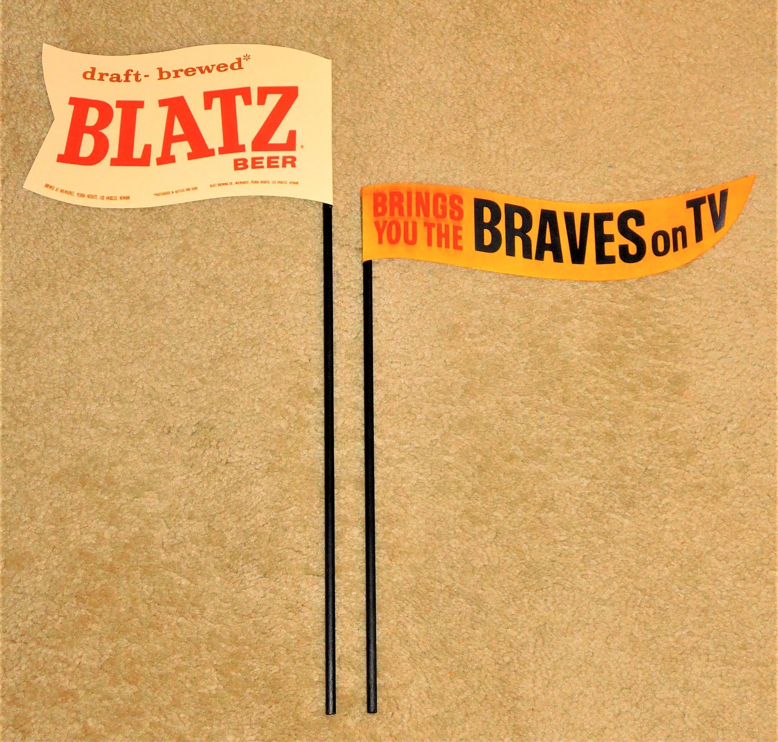 BLATZ BEER Safe At Home BASEBALL STATUE Braves FLAGS Printing Shop Made QUALITY