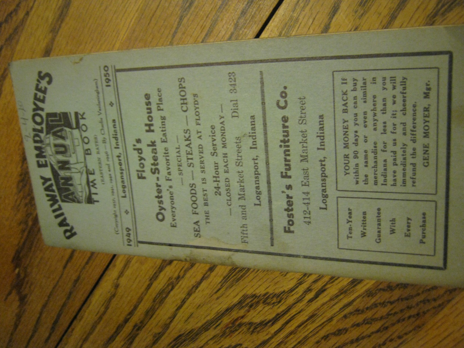 1949 1950 Railway Employees Annual Time Book Logansport Iots of advertising