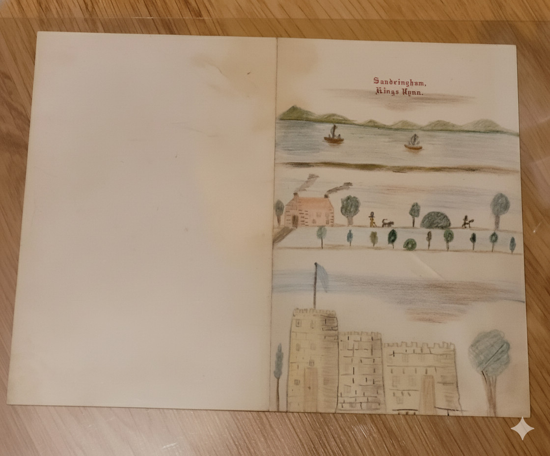 Rare 1877 Sketch by Princess Royal LOUISE VICTORIA Age 10, Signed Royal Art