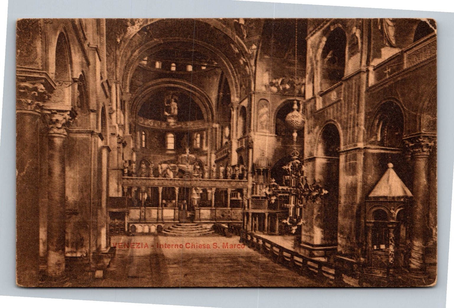 Venezia St Mark\'s Basilica Interior Italy Pre-Linen Postcard c. 1915-1930