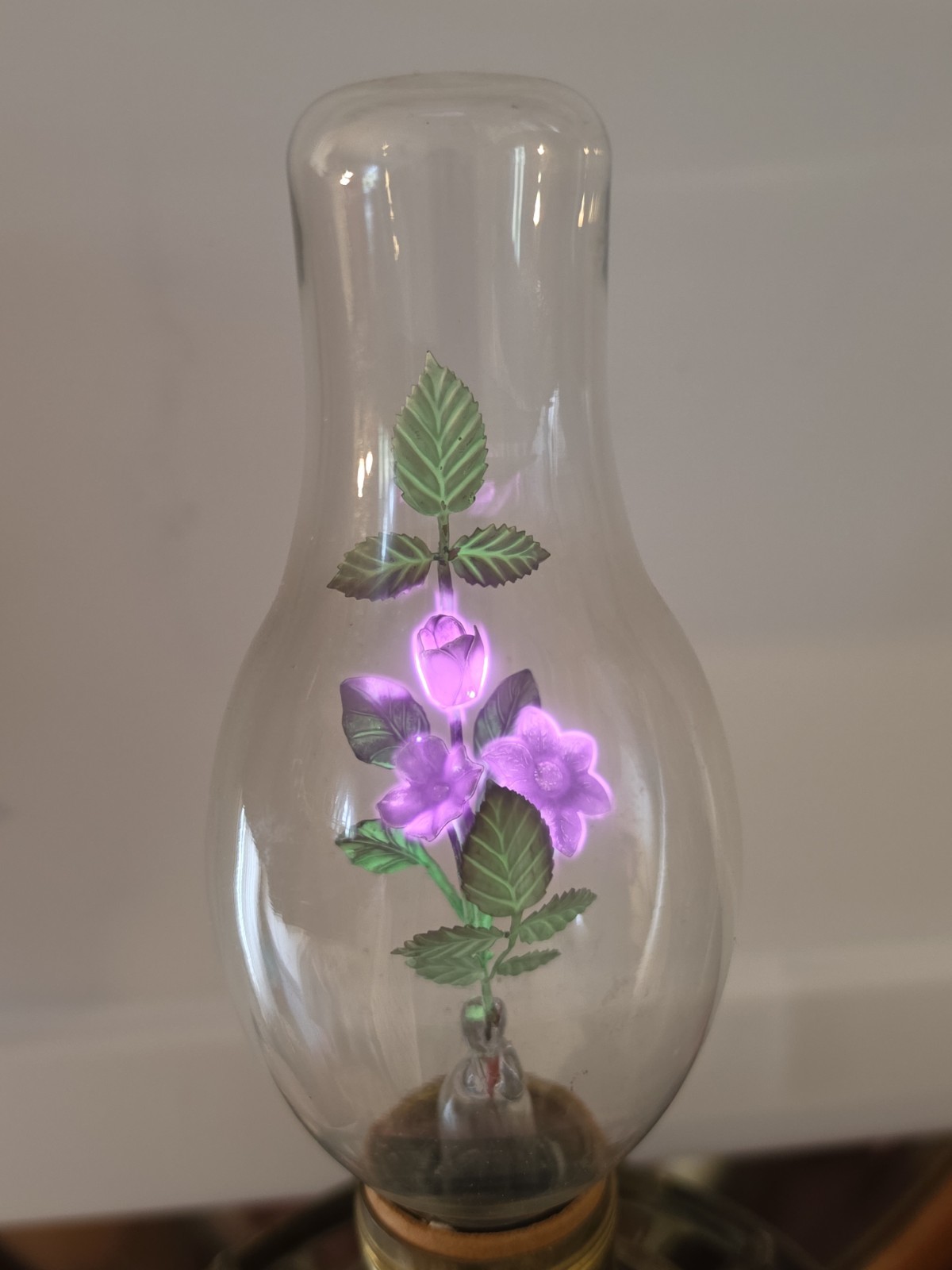 Aerolux Purple Flowers & Green Leaves Vintage Argon Light Bulb 1960\'s