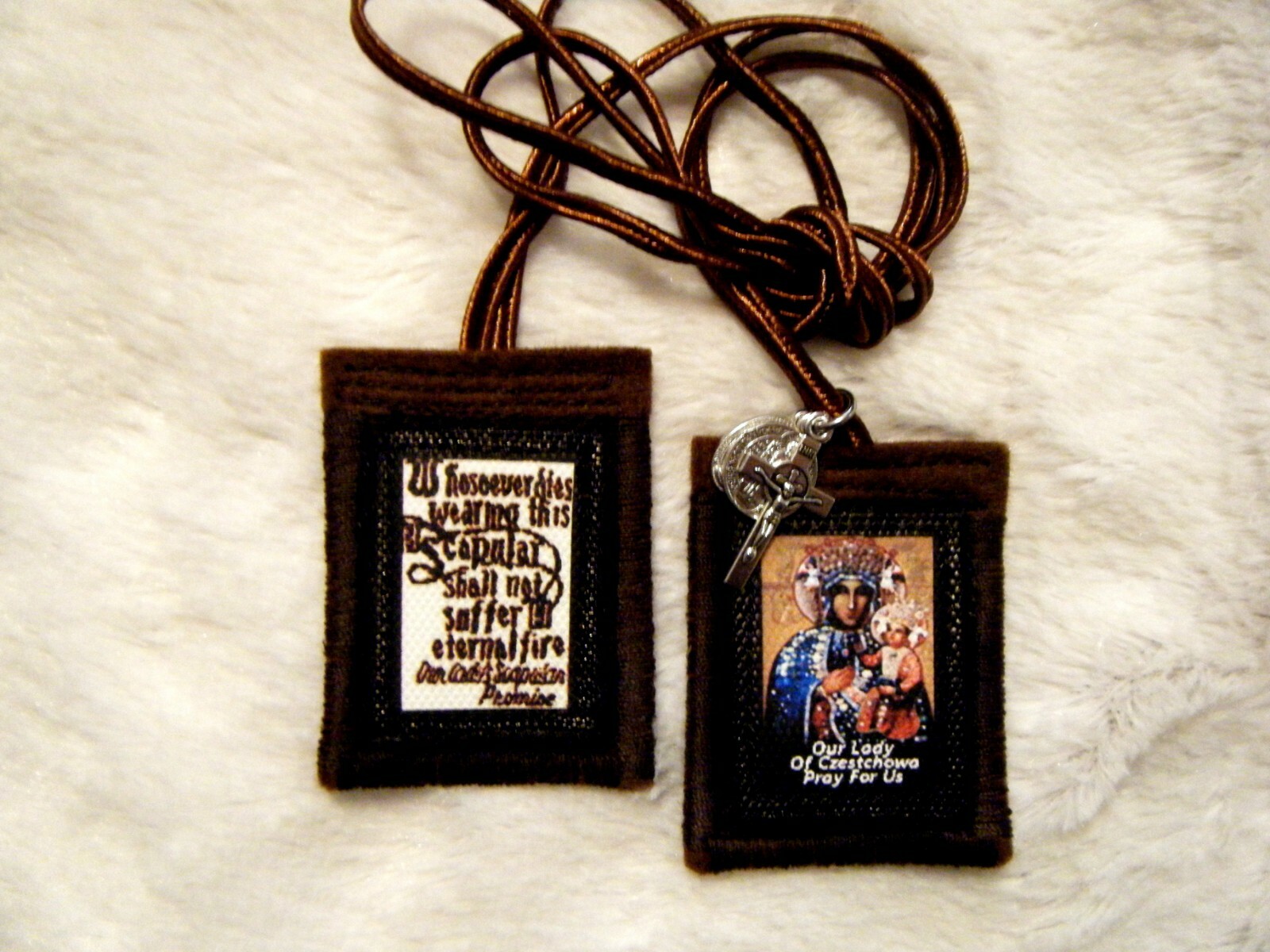 The Black Madonna Brown Scapular 100%Wool Handmade in USA