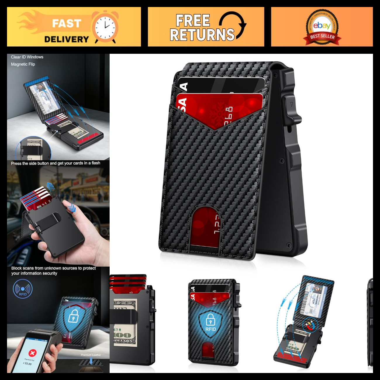Wallet for Men RFID Blocking Wallet for 10-12 Cards Slim Minimalist Wallet