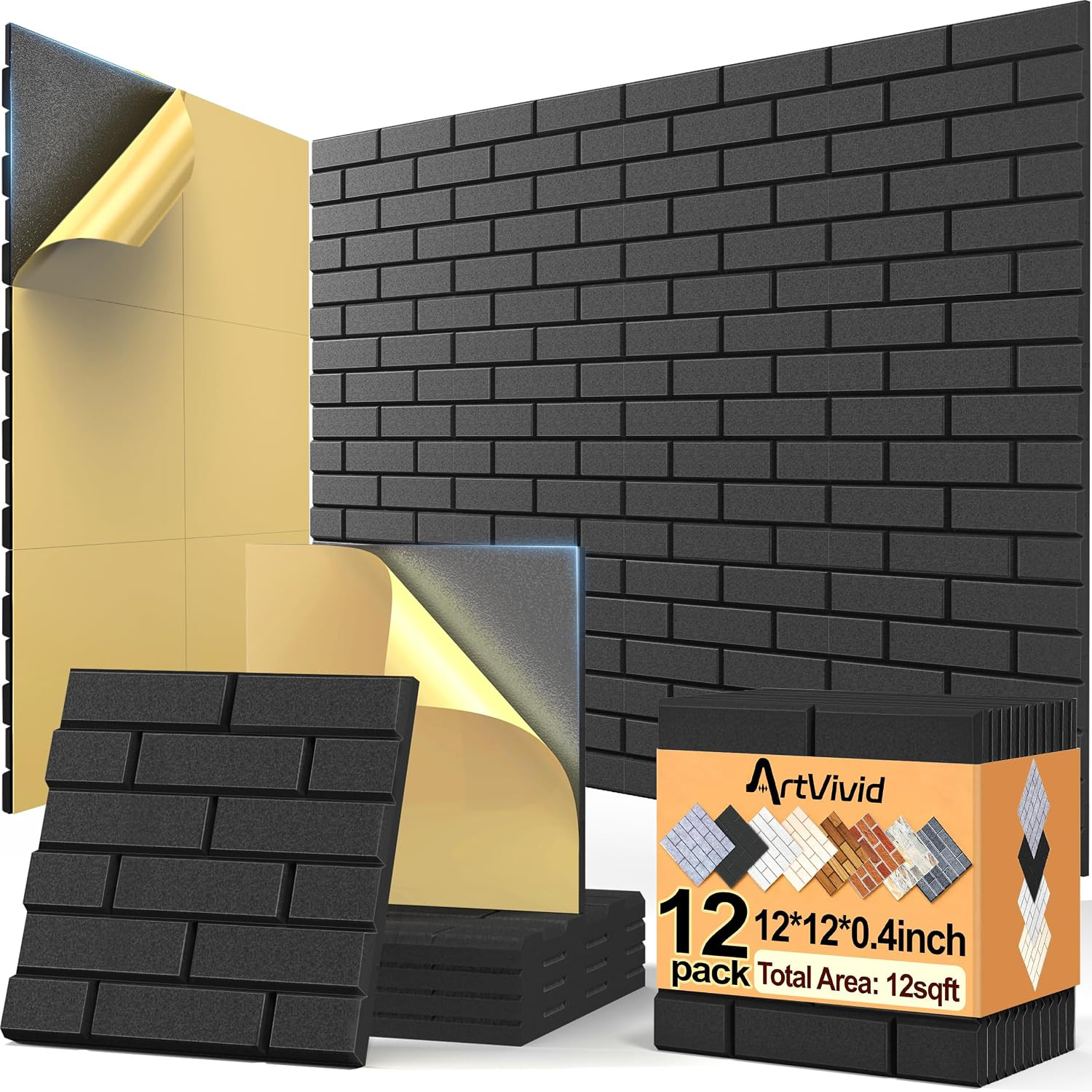 12Pack Acoustic Panels, Brick Pattern Sound Proof Panels for Walls 12Pack Acoustic Panels, Brick Pattern Sound Proof Panels for Walls