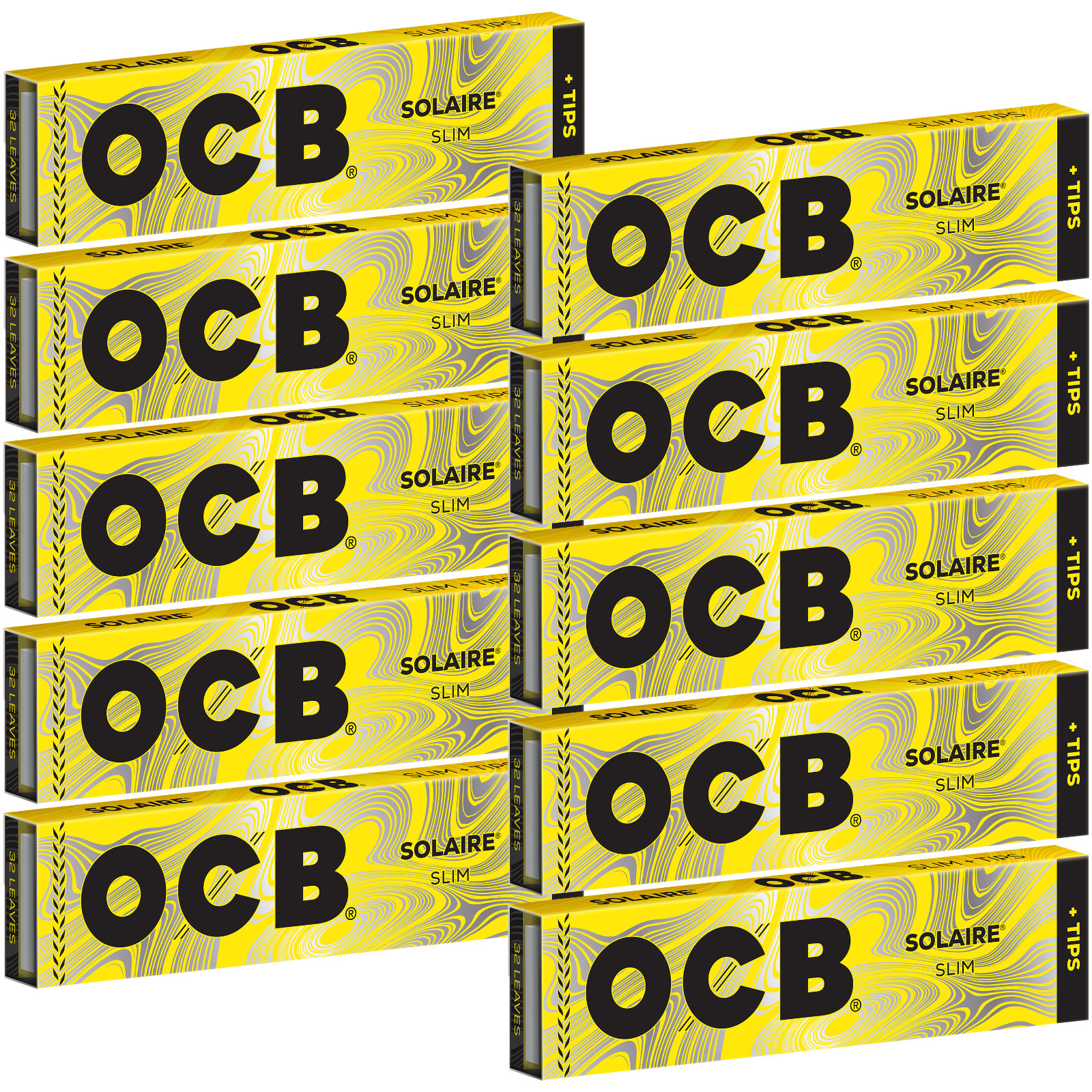 OCB Solaire King Size Slim Rolling Papers + Tips 32 Leaves Each (10 Booklets)