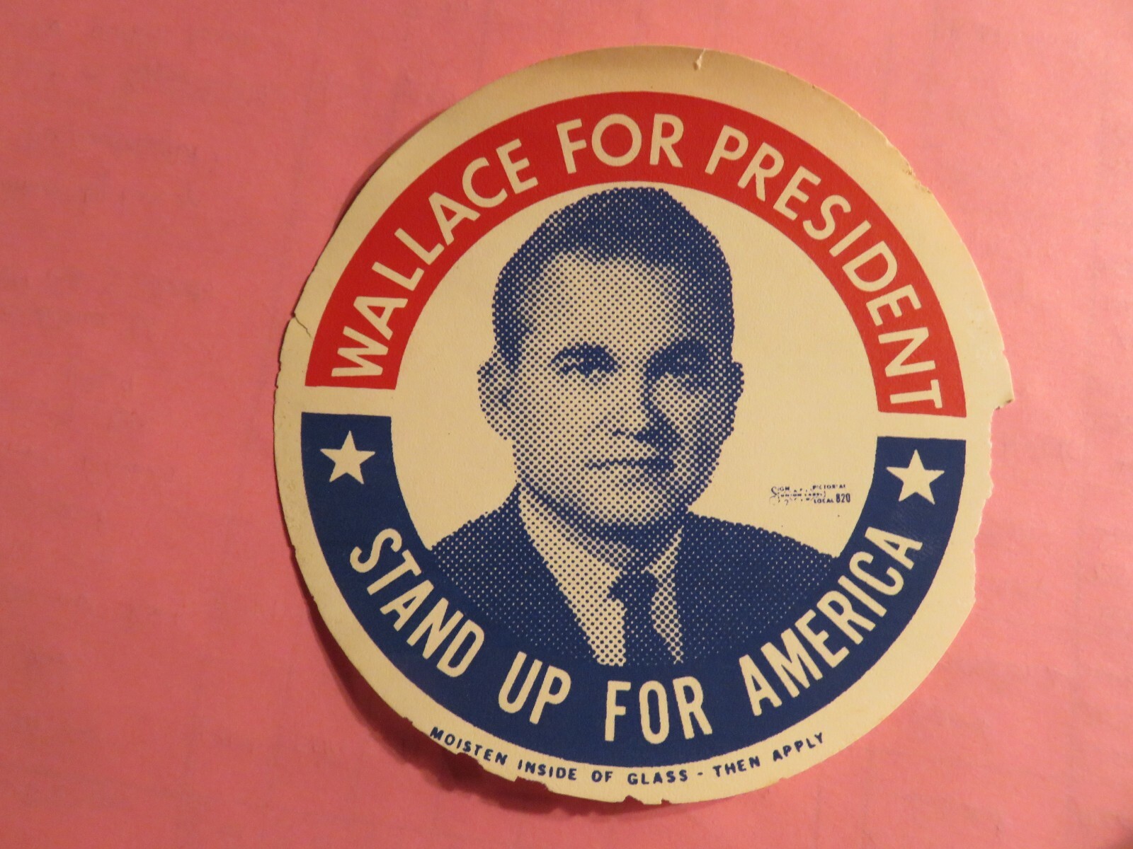 Vintage GEORGE WALLACE FOR PRESIDENT DECAL