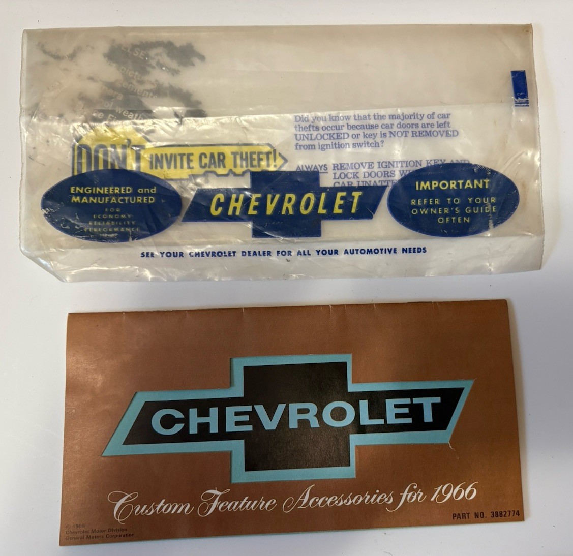1966 Chevrolet Custom Feature Accessories Manual & Original Dealer Sleeve