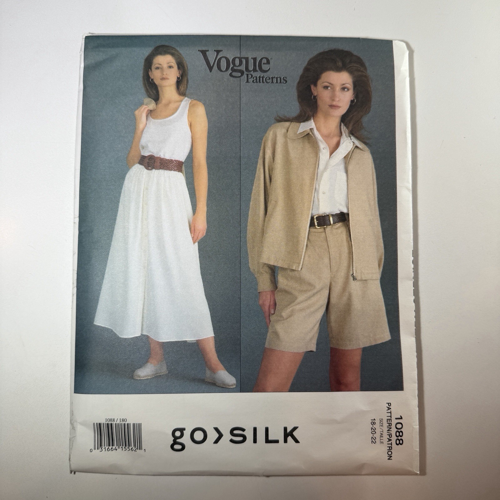 VTG NEW Vogue 1088 Go Silk Designer Pattern Sz 18 20 22 Jacket Skirt Short Uncut
