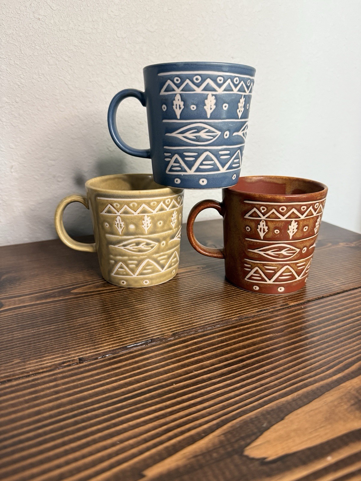 Vintage Pottery Barn Very Rare Cup Coffee Mug Vintage Set 3 Aztec Leaves