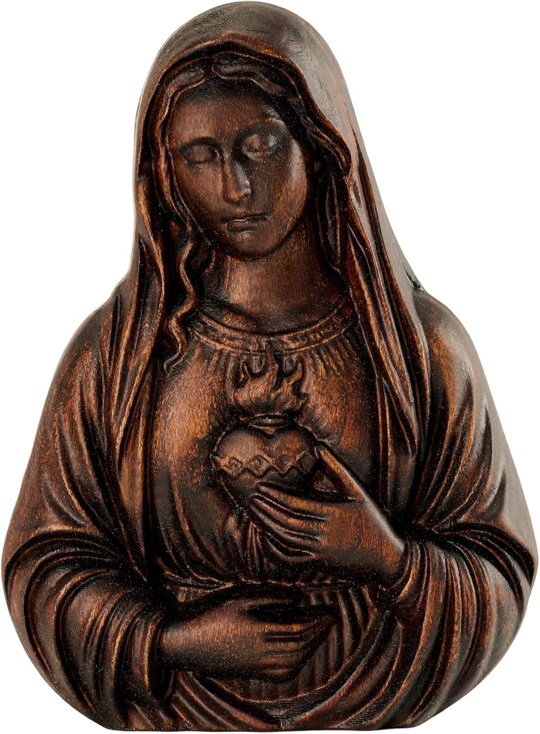 Wooden Immaculate Heart of Mary Statue Wall Decor, Catholic Virgin Mary Wall Art