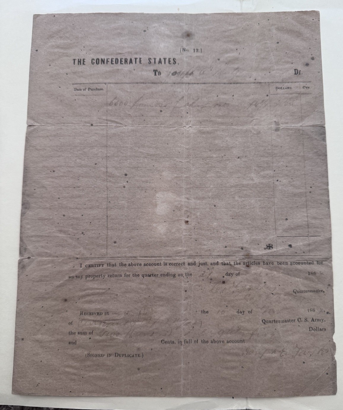 1864 Civil War Confederate Quartermaster Receipt Voucher Gainesville Signed CSA