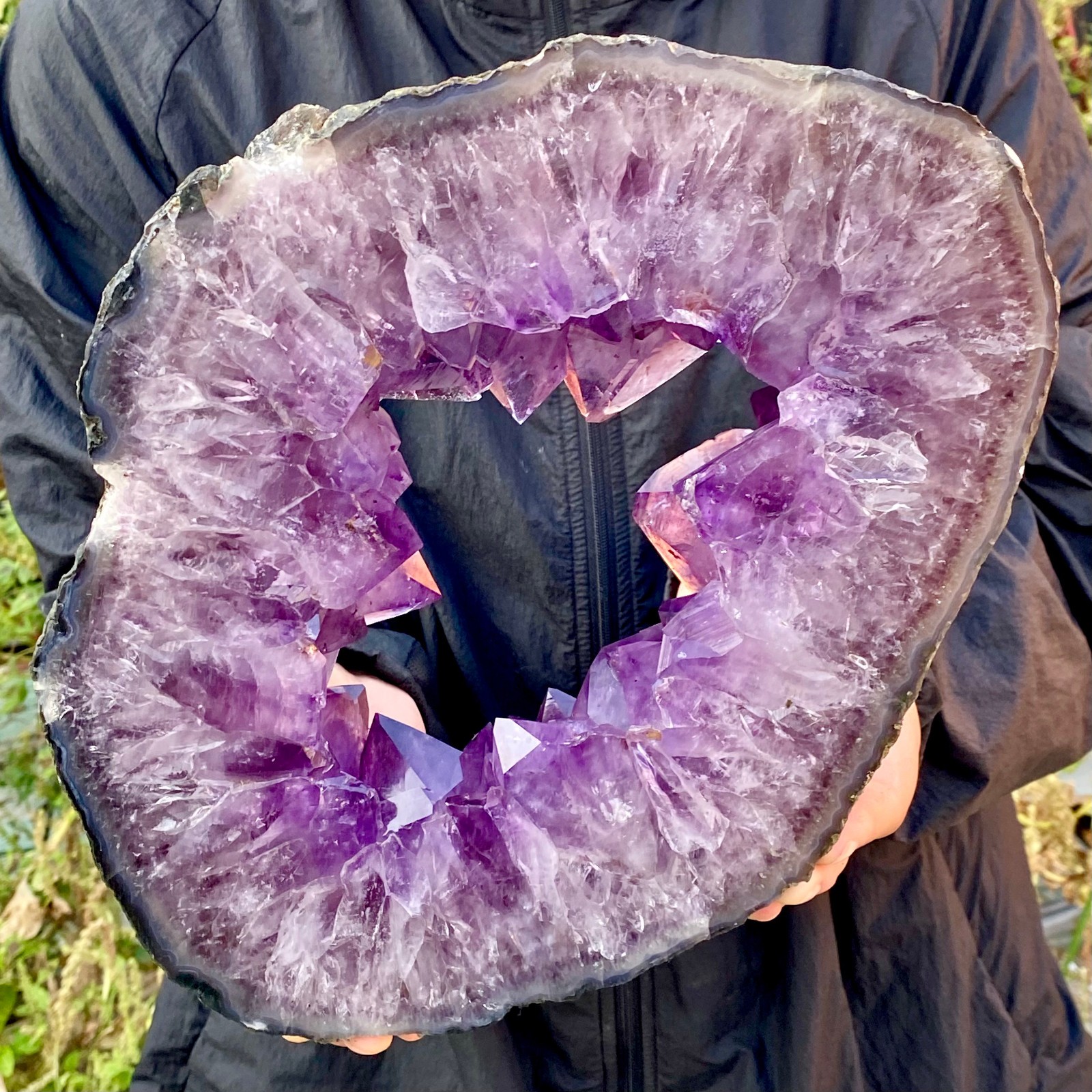 10.8LB Natural Amethyst Cave Crystal Slice Crescent shaped Hand Cut Repai