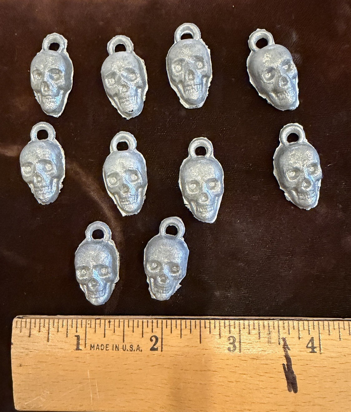 Lot 10 Antique Skull Watch Fob Charm Cast Metal Memento Pendant 1” Victorian?