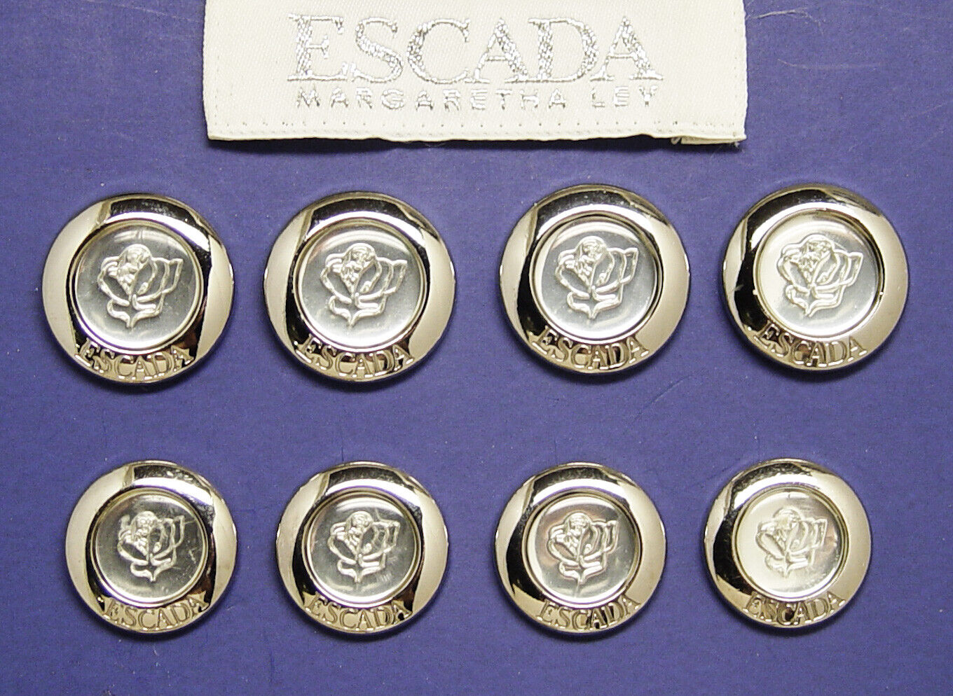 8 ESCADA Silver Tone Metal & Acrylic Rose Insert Replacement Buttons Good Cond.