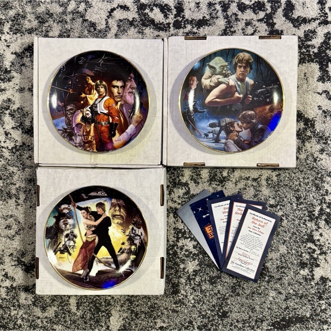The Hamilton Collection 1992 Star Wars Trilogy Plate Set w/ Boxes & COAs