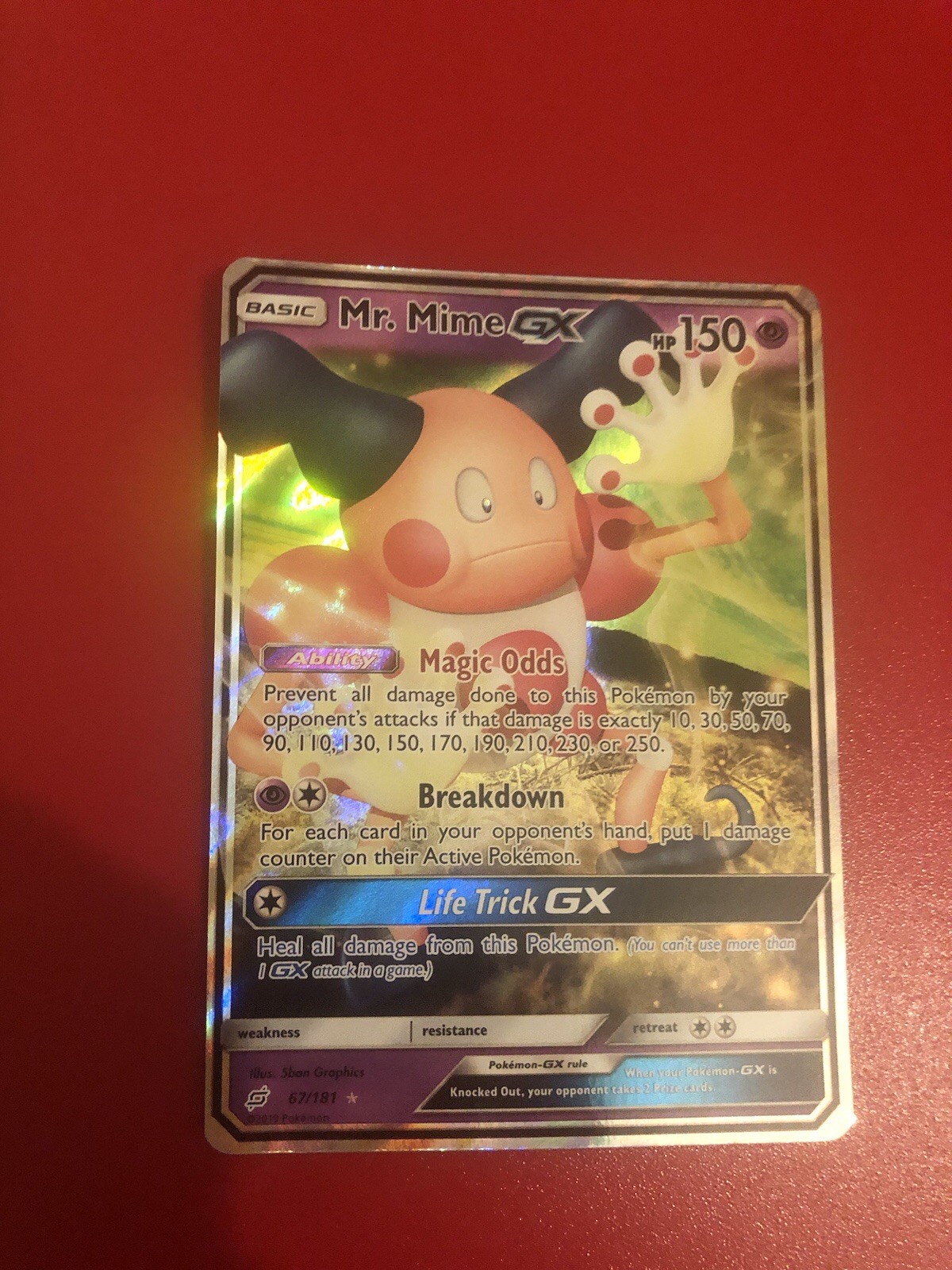 Mr. Mime GX ULTRA RARE 67/181 Team Up Pokemon card TCG NM HOLO 2019
