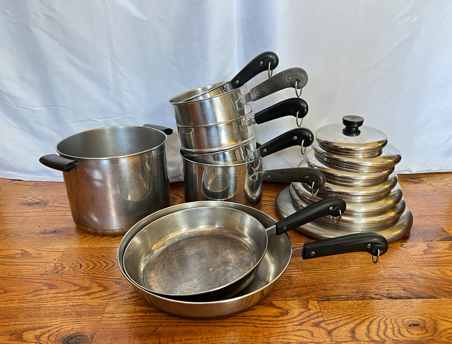 Vintage REVERE WARE 1801 Copper Bottom Cookware Set 15 PC Pots Pans Pre-1968 USA