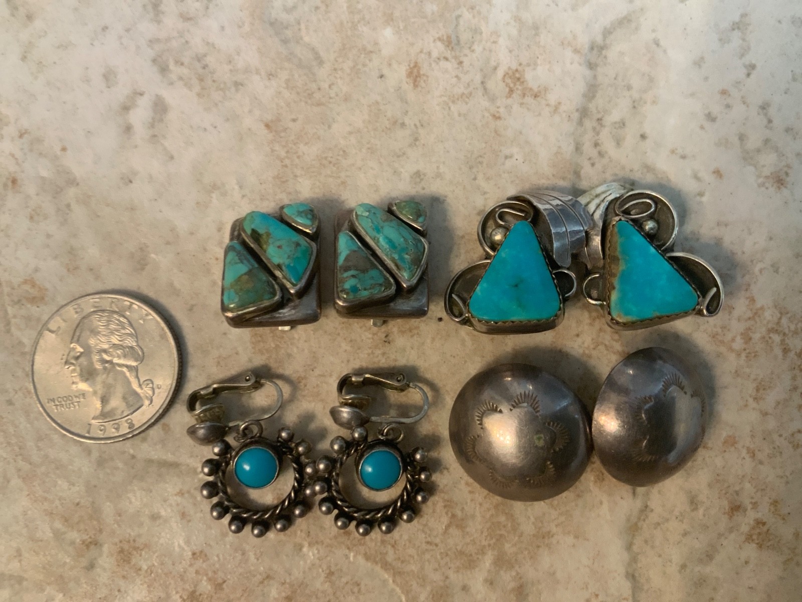 VTG 4 pairs Navajo Sterling Silver & Turquoise Clip On Earrings Native American