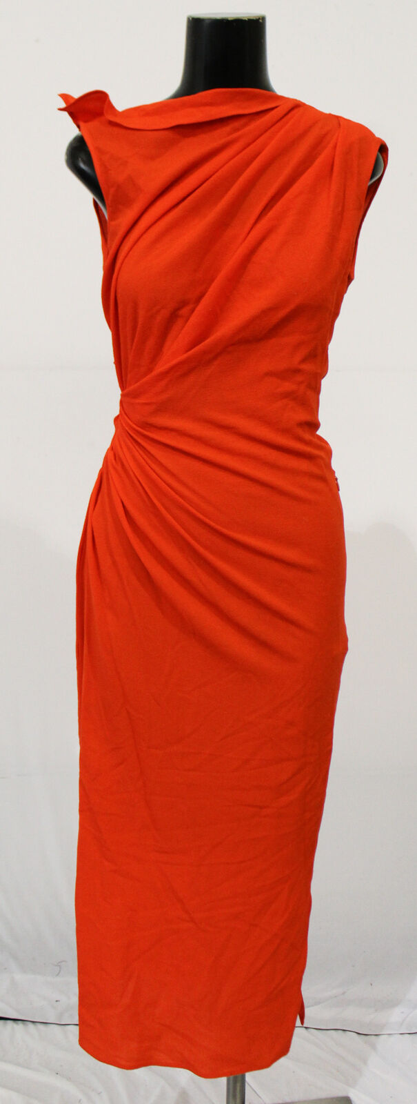 Zara x Narciso Rodriguez Women\'s Wool-Blend Ruched Midi Dress LV5 Orange Medium
