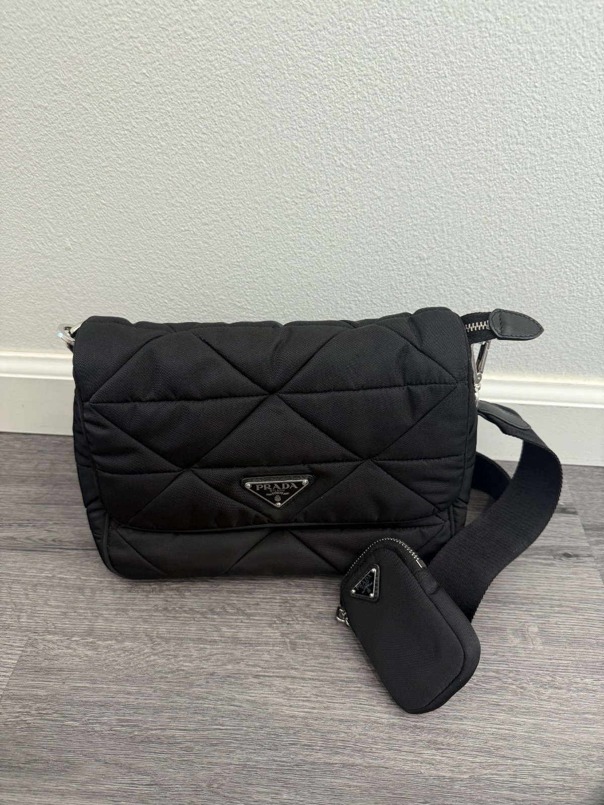 Prada Re Nylon Quilted Padded Black Crossbody Shoulder Bag