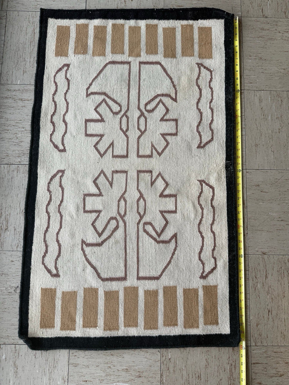 Vintage Mid Century Handwoven Wool Rug Tapestry MCM Abstract Wall Hanging 48x28⁠