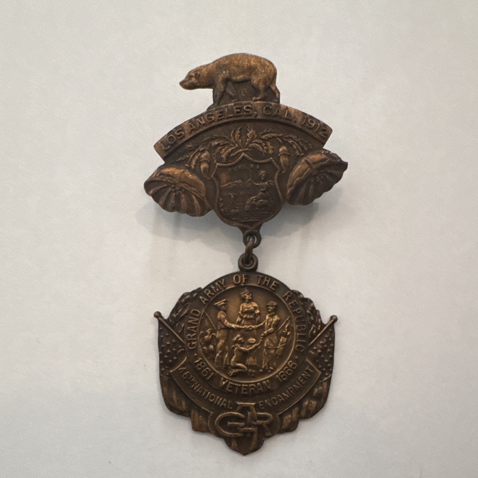 1912 Grand Army of the Republic GAR Veteran Encampment Los Angeles CA Badge Pin