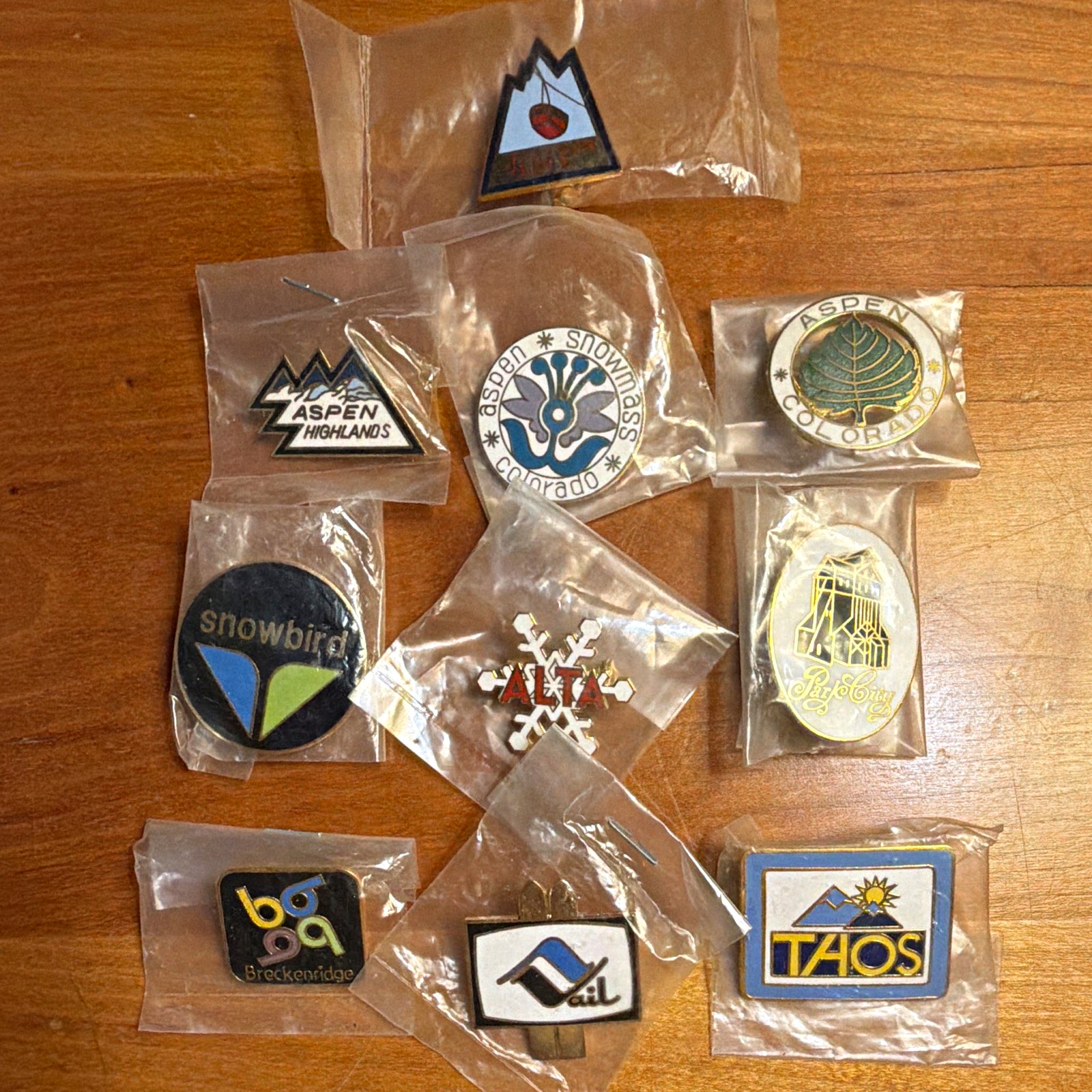 Lot of 10 Vintage Ski Resort Lapel Pins Aspen Vail Jackson Hole Breck Alta Taos
