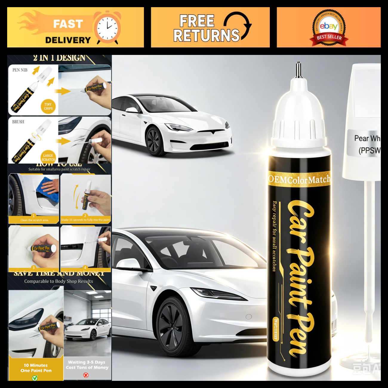Touch up Paint for Cars, 0.4 fl oz Car Paint Scratch Repair Pen Color Accurate,