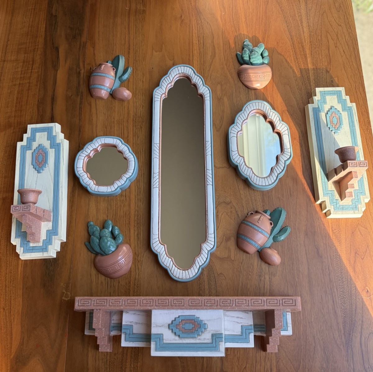 Vintage 90s Burwood Southwest Wall Decor Set Mirrors Sconces Shelf Cactus Lot 