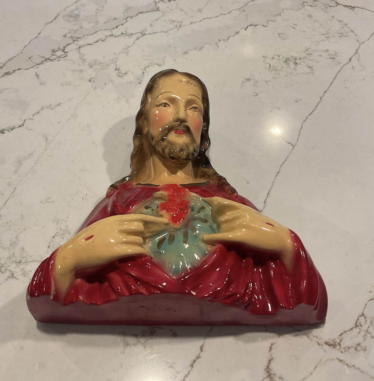 Vintage Religious Jesus Christ Chalk Wear Sacred Heart