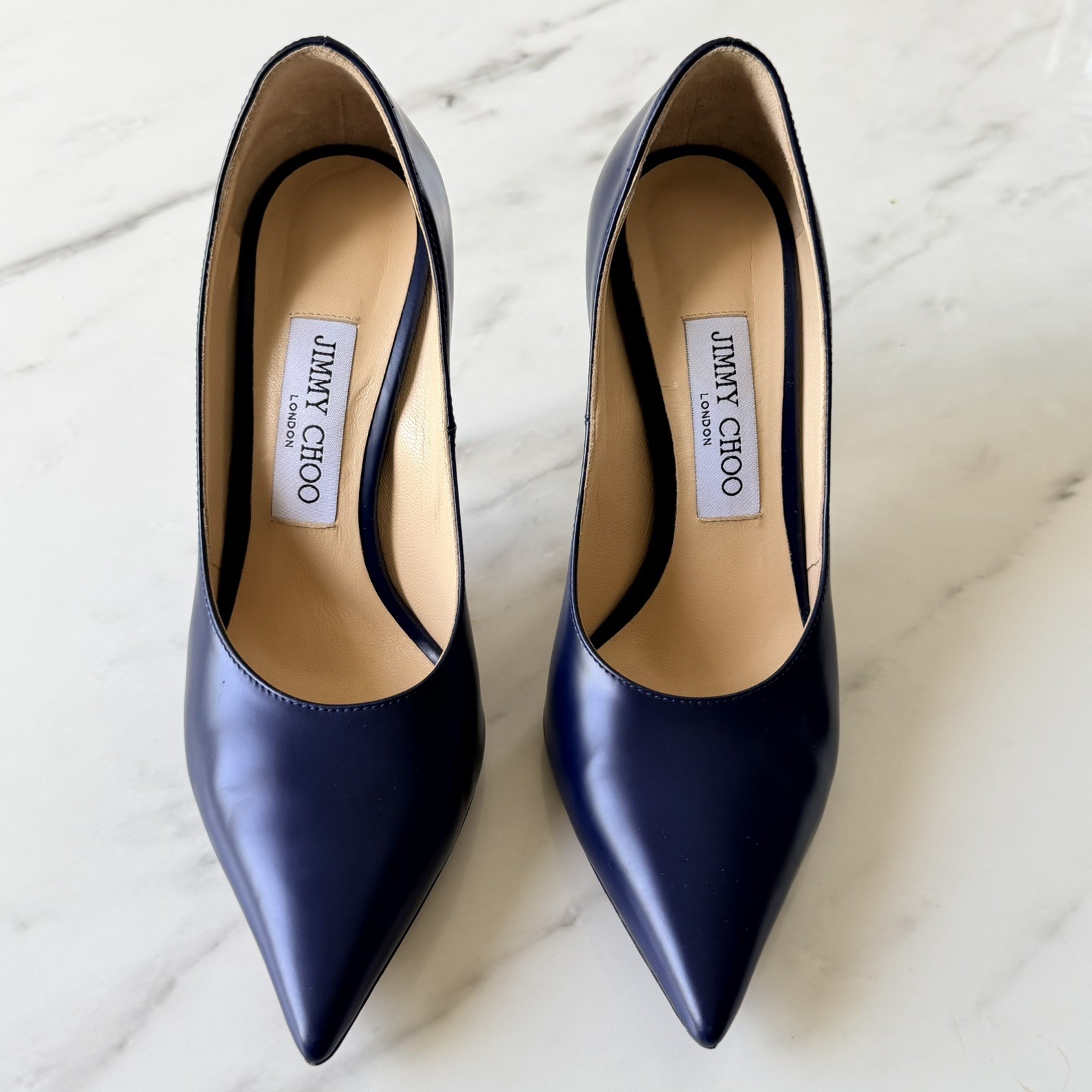 Jimmy Choo Anouk 120 Navy Smooth Leather Pointy Toe Pumps - EU 36.5
