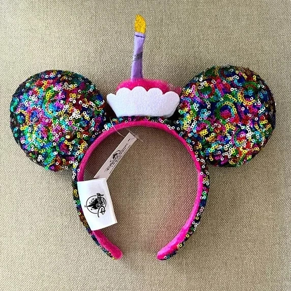 Birthday Cake Colorful Sequins Rainbow Disney Parks Minnie Mouse Ears Headband