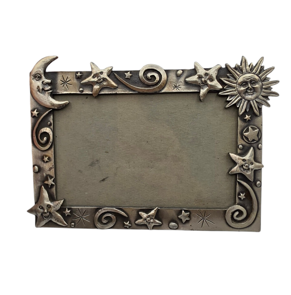 Vintage 1999 Y2K celestial-themed pewter picture frame 5x7 Moon Sun Stars