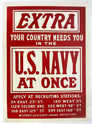 Original WWI Navy Recruiting Poster - Extra, U.S. Navy at Once - Red