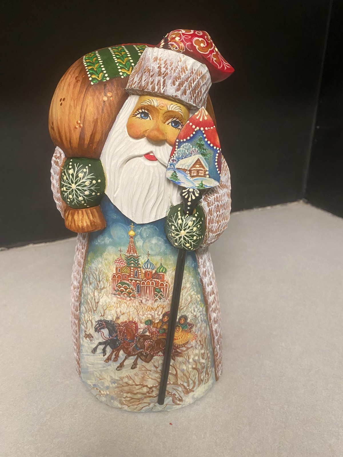 Russian signed Hand-carved and painted wooden Santa