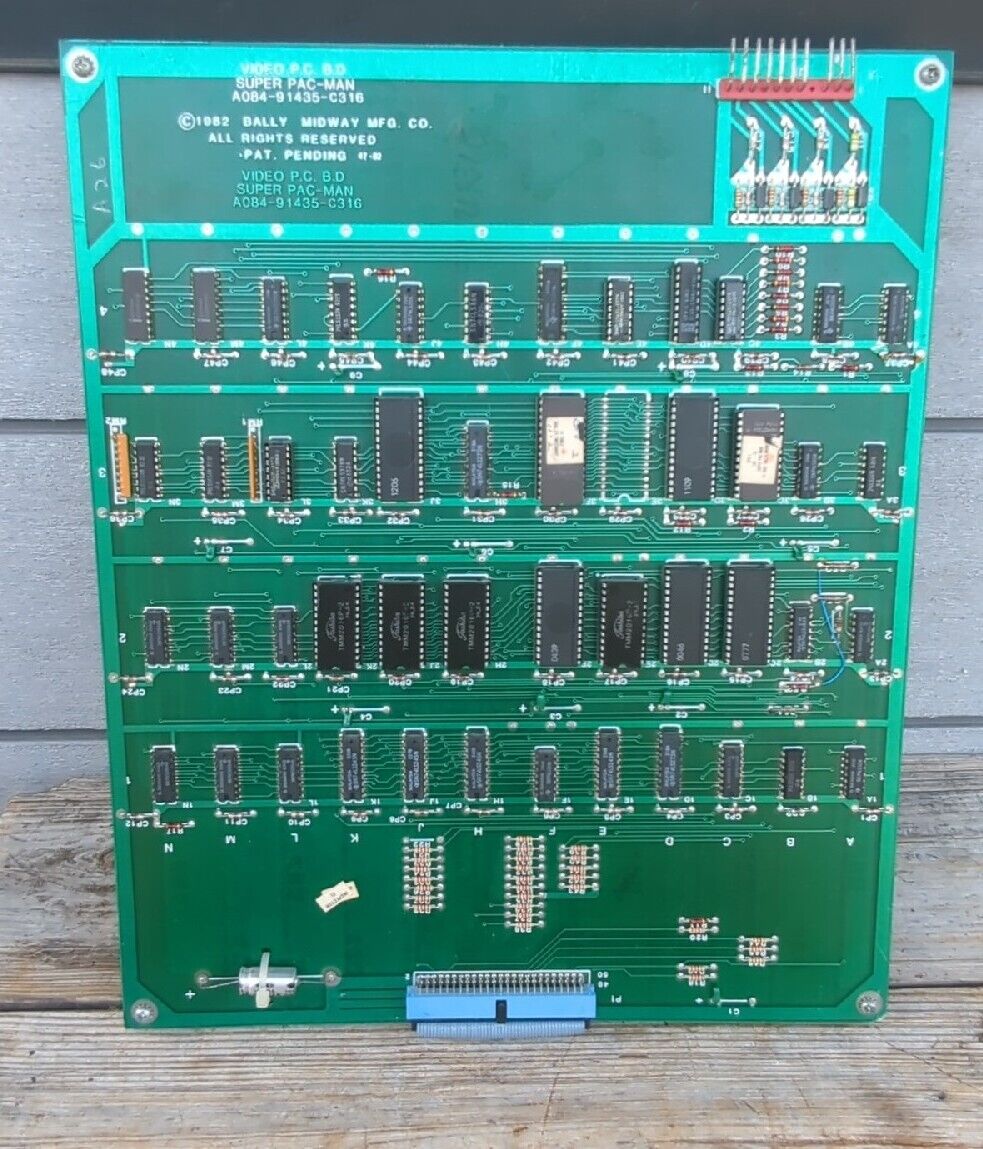 Rare Vintage 1982 Bally Midway Super Pac Man Video Circuit Board A084-91435-D316
