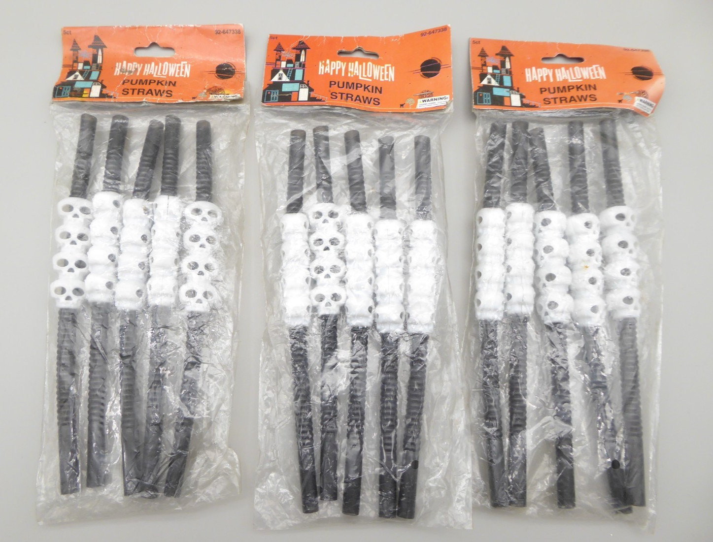 Vintage Lot of Halloween Drinking Straws Skulls 3 Packs of 5 Momentum Brands NEW